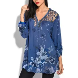 Свободная шифоновая Повседневная Блузка с длинным рукавом, рубашка, модные женские топы и блузка с цветочным рисунком, топы, рубашки