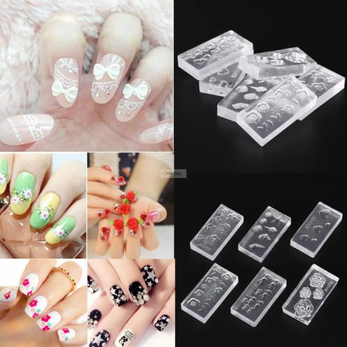 6 шт. дизайн ногтей кристалл резьба Модель 3D ногтей Силиконовый маникюрный шаблон штамп пластины плесень цветок девушка DIY инструменты подарок