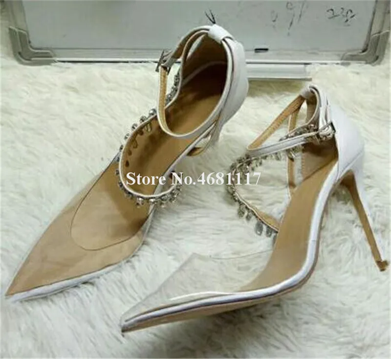 À Mince Mariage Strass Escarpins Femmes Brillant Bride Cheville Transparent Hauts Talon Talons La Chaussures Avec Pointu Luxueux Bout Diamant De Pvc 8qYvRq7f
