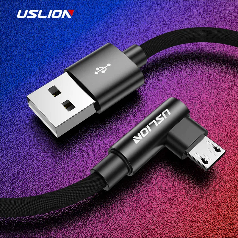 USLION 90 градусов Micro USB кабель для samsung Xiaomi huawei 2A быстрое зарядное устройство Android