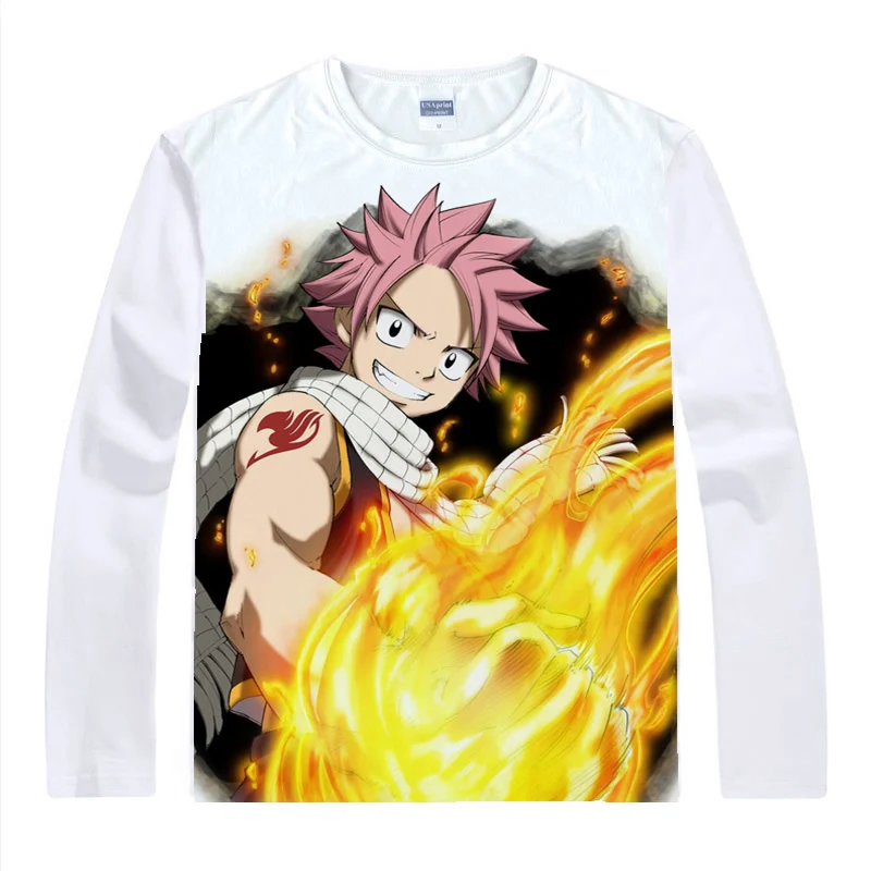 Аниме рубашка Coolprint футболки с хвостом феи мульти стиль длинным рукавом Natsu Dragneel