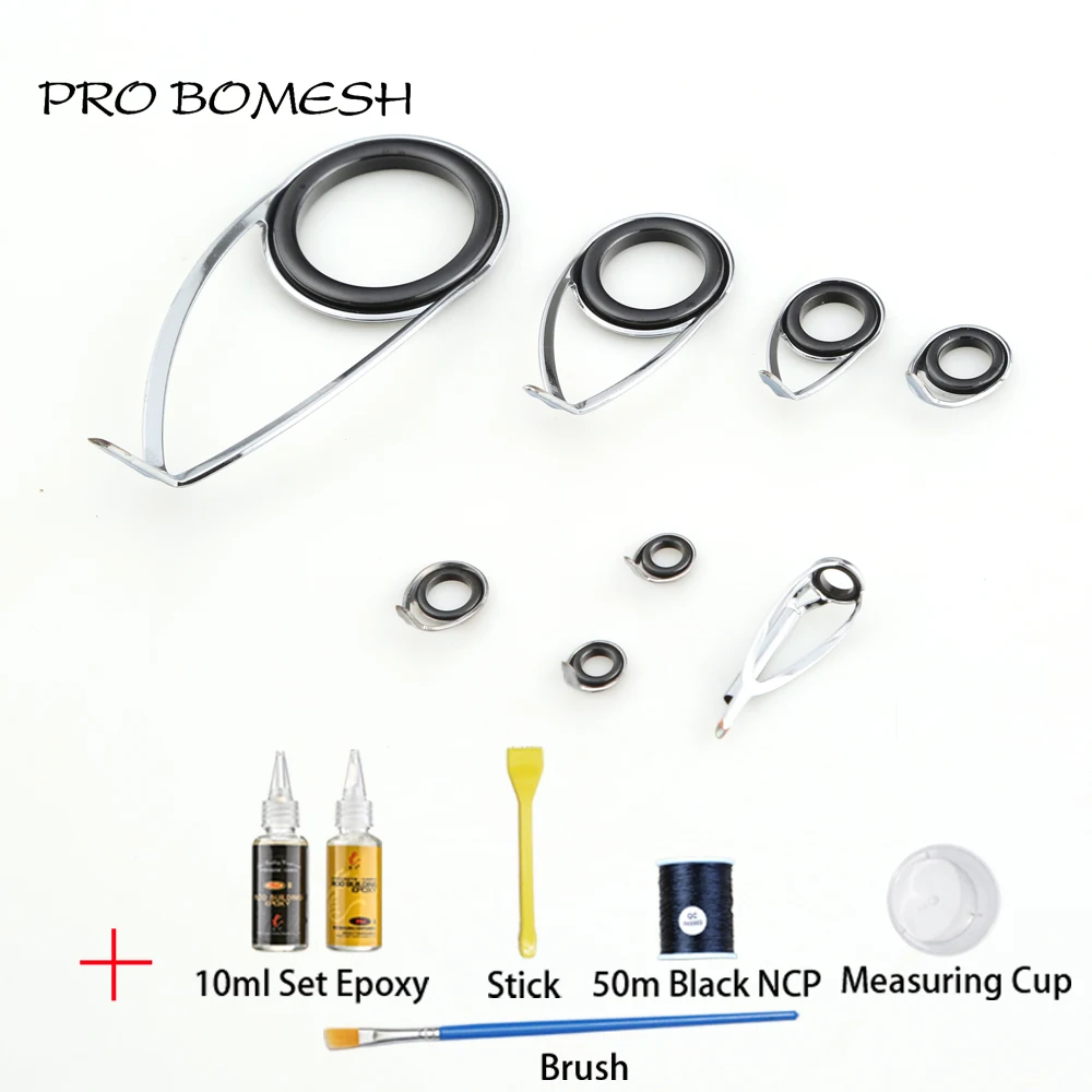 

Pro Bomesh KL25 Spinning Guide Set 10ml Set Epoxy Resin NCP Thread Brush Measuring Cup Stick DIY Custom Fishing Rod Accessory