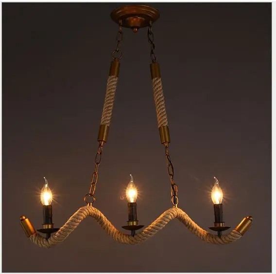 

Retro Lamp Vintage Rope Pendant Light Lamp Loft 3 Lights Rope Industrial Pendant Vintage Loft Lamp Cafe Bar American Style