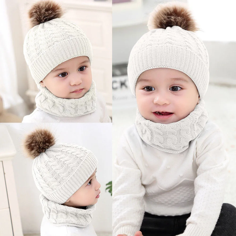 

Baby Winter Hat 2Pcs Toddler Baby Girls Boys Winter Warm Knitted Beanie Cap+Scarf Keep Warm Set Suit for 0-2T Kids high qualityG