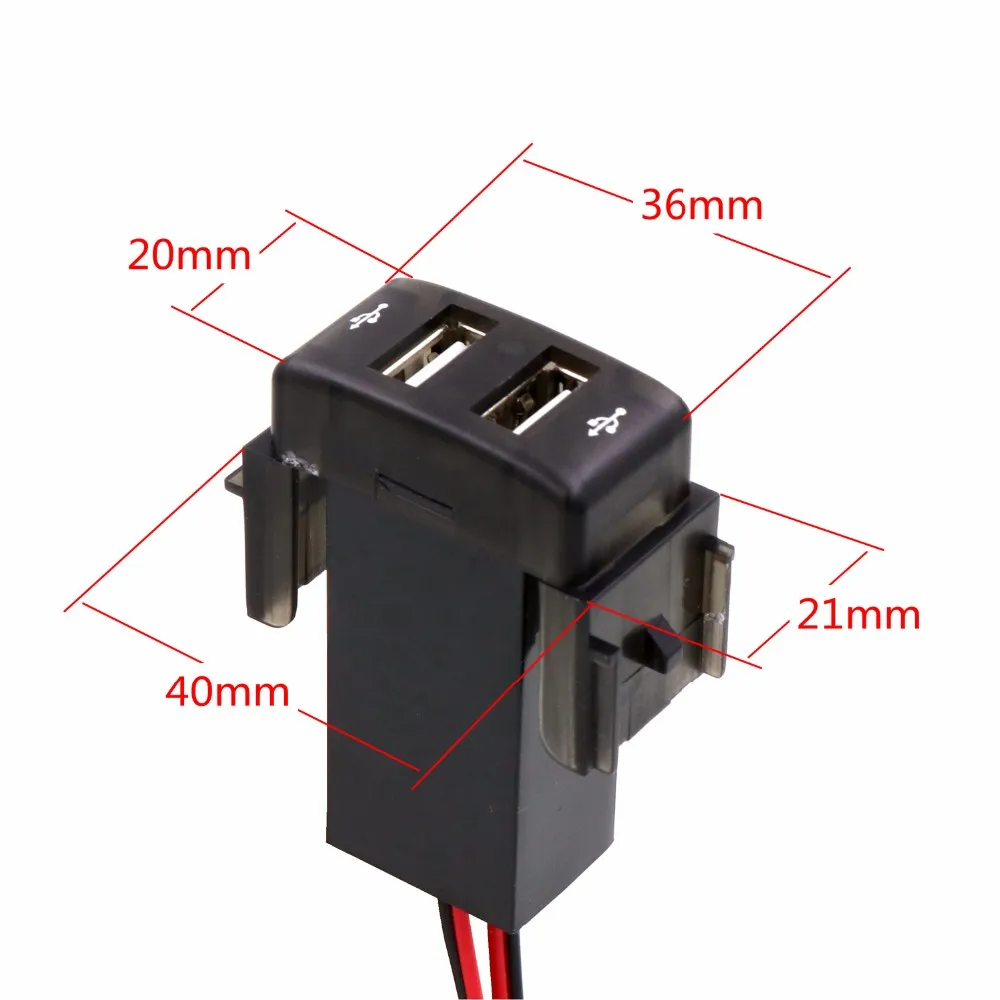 2.1A 1.2A 2xusb Интерфейс со штыревой частью соединения Зарядное устройство Применение для NISSAN, X-trail, Sylphy, Tiida, Sunny, Паладин, Livina, Qashqai, поиск, Teana, NV200