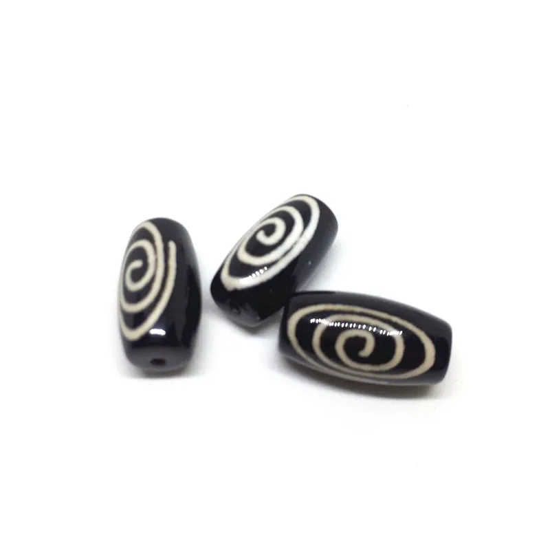 

1pcs 1lot Rare Patterns Spiral 10mm*20mm Black Color Natural Agate Amulet Tibetan Dzi Beads for Bracelet DIY Jewelry Making