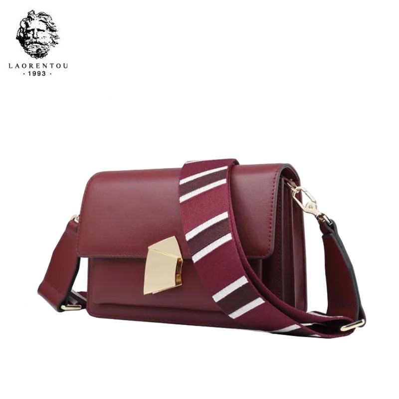 

LAORENTOU women leather bag 2019 fashion leather wide shoulder strap messenger bag wild single shoulder small square bag