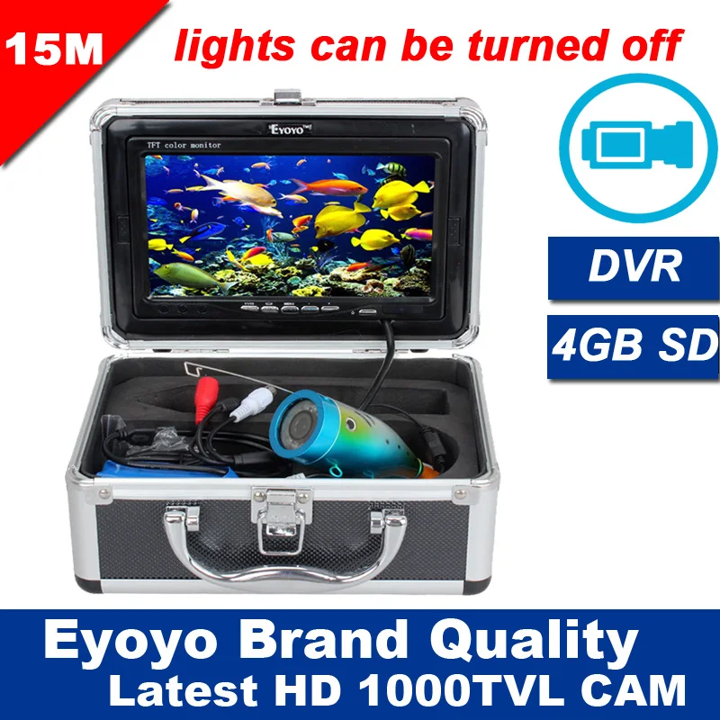 

Eyoyo Original 15M Underwater Fishing Camera 1000TVL Professional Fish Finder Video Recorder DVR 7" Color Monitor Lights Control