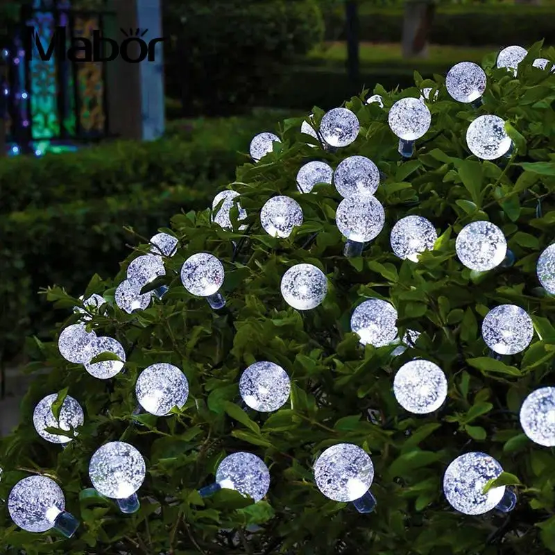 20 LED Solar Garden String Fairy Crystal Globe Ball Weatherproof Lights