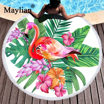 

Flamingo Round Beach Towel Microfiber Large Towel Blanket Printed Toalla Tassel Tapestry for Adults Woman 150cm T108