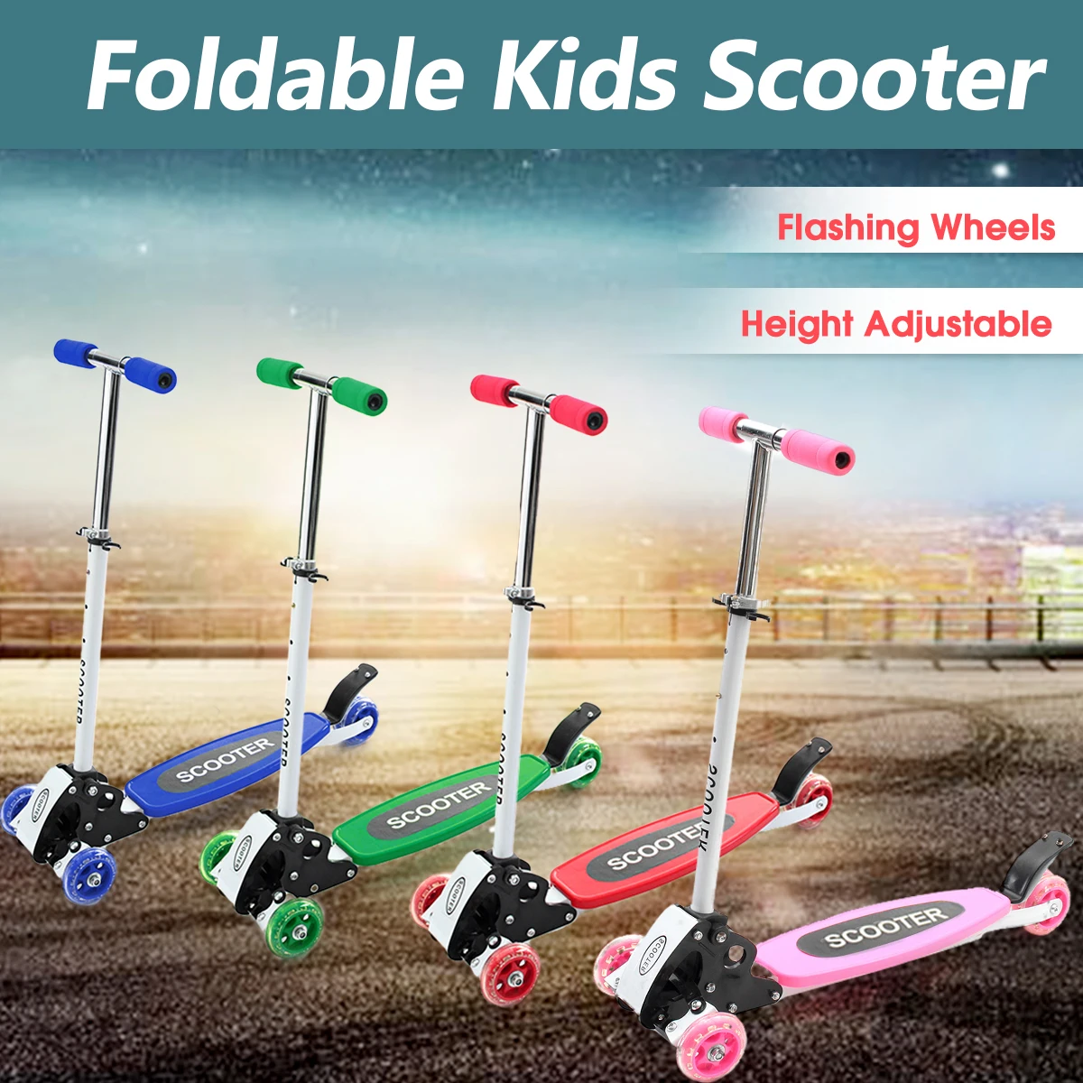 

Adjustable Foldable T-Bar 3 Wheel Push Scooter Outdoor Exercise Kids Children