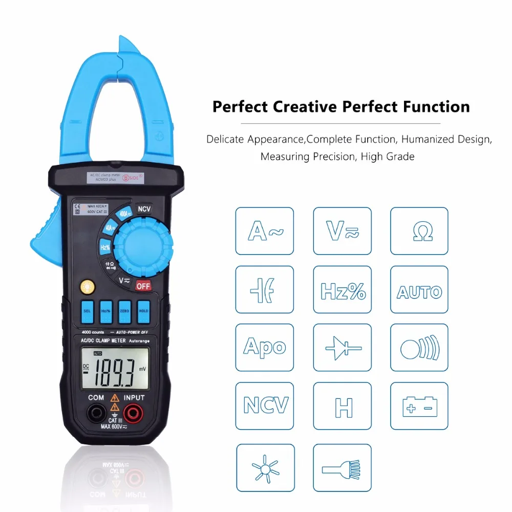 AimoTek ACM03 Plus Auto Range Digital Clamp Multimeter AC DC Current Voltage Resistance Capacitance Hz Meter Tester NCV Function AimoTek ACM03 Plus Auto Range Digital Clamp Multimeter AC DC Current Voltage Resistance Capacitance Hz Meter Tester NCV Function