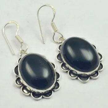 

Black Onyx Earrings Silver Overlay over Copper, USA Size 44mm , E3485