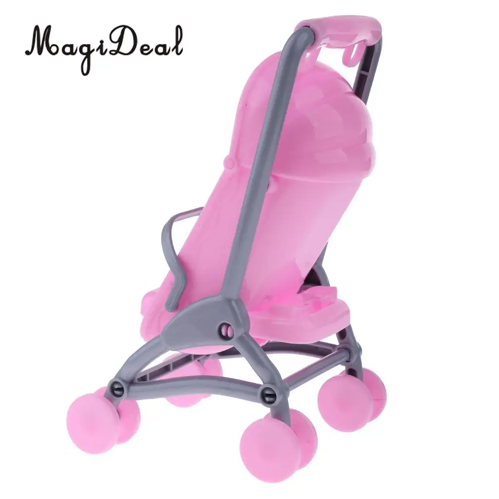 1/6 Pink Baby Cradle Bed+Stroller Model Dollhouse Miniature Furniture for Dolls Accs Kids Children Pretend Play Toys