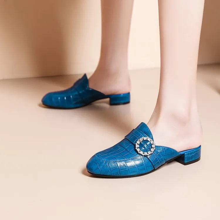 

Women Mules Slippers Genuine Leather Summer shoes Ladies Outside slipper Fashion blue Woman Party Wedding Shoes Size 33-42