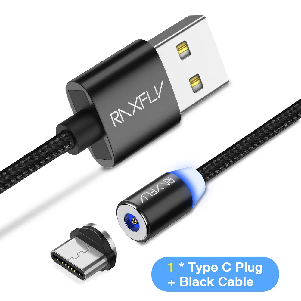 RAXFLY Магнитный зарядный кабель для iPhone XS магнит зарядное устройство Micro USB Lightning Кабель для samsung Магнитный кабель Тип C зарядный провод магнитная зарядка зарядка магнитная провод для зарядки - Цвет: Black Type C Cable