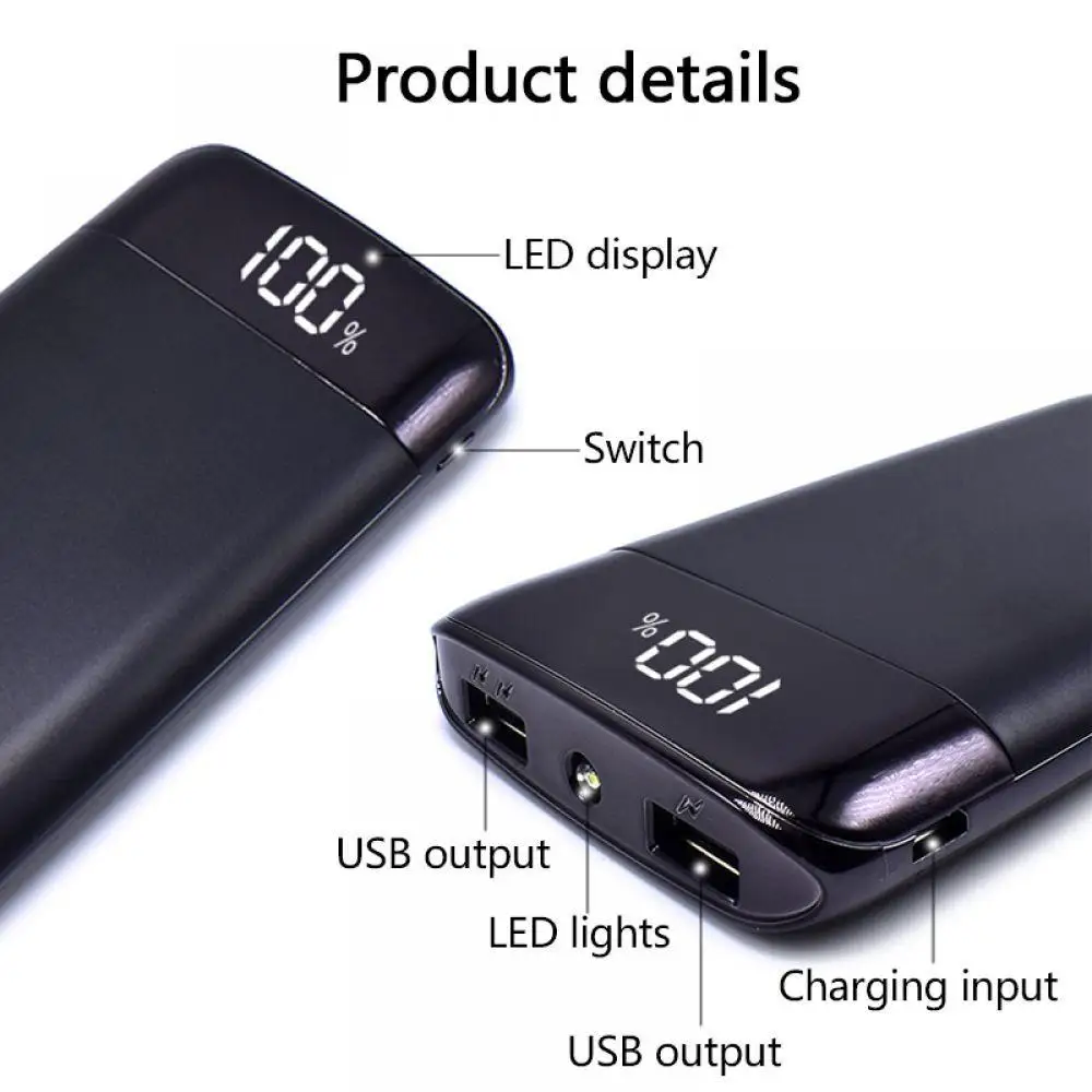 10000 Mah Мини Мощность Bank Внешний 18650 Батарея повербанк 2 USB ЖК-дисплей Мощность банк Портативный мобильного телефона Зарядное устройство для phone6 7 8 X