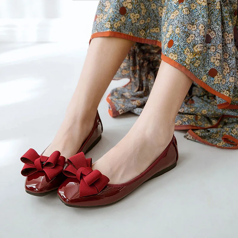 Ceyaneao сезон: весна-лето Плоская Shoes2018 модный бант-бабочка балетки удобная обувь для девочек красного цвета; женская обувь большой полноты, Размеры; мокасины на платформе Mujer