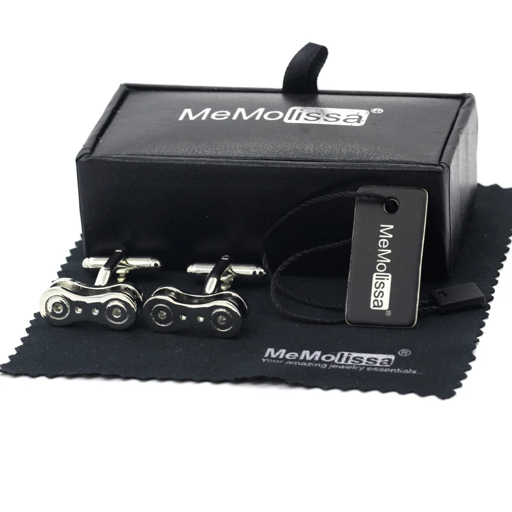 

MeMolissa Display Box Cufflinks Sporty Style Cufflinks Bicycle Chain Track Design Silver Cufflinks for Men Free Tag &Wipe Cloth