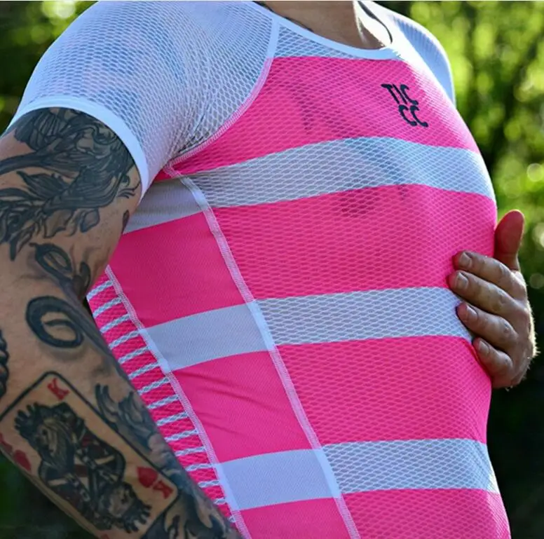 Команда RC Велоспорт baselayer мужские полосатые велосипедные трусы велосипедиста розовый и черный сетка спортивная одежда из полиэстера Капа де база де Малла - Цвет: Pink short sleeve