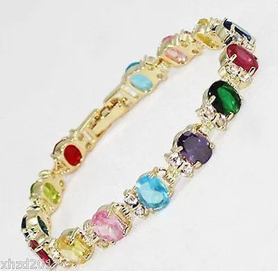 

FREE SHIPPING18KGP Multicolor CZ Crystal Link Bracelet 7.5