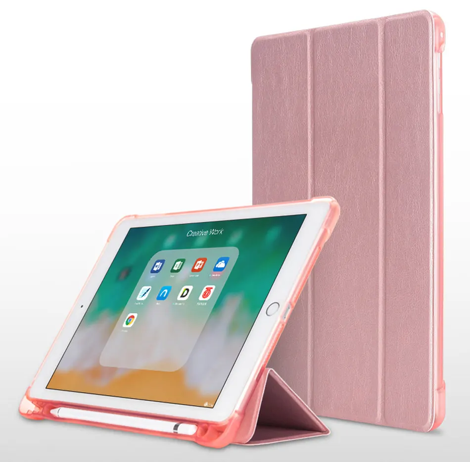 TPU Soft Tablets Case For iPad 9.7 2017 2018 Protective Cover Tri-folded Tablet Case With Pencil Slot For iPad 2018 Case iPad9.7-3