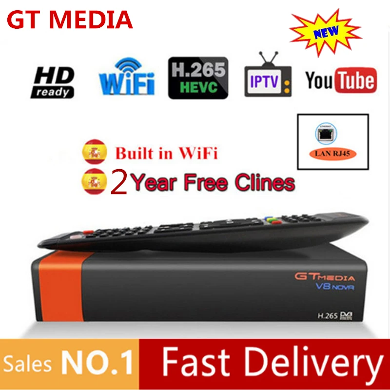 Gtmedia DVB S2 V8 Nova Встроенный Wi-Fi freesat v8 2 года Cccam Clines для 2 лет ТВ коробка такая же, как V9 супер поддерживает YouTube CCCAM