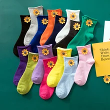 Dreamlikelin Korean Style Sunflower Socks Candy Color Cotton Summer Streetwear Women Cute Ankle Socks Gifts For Girls