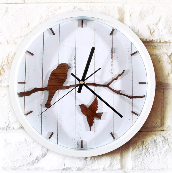 Retro Pastoral Cute Bird Wood Wall Clock Wall Clock Watch Birds Living