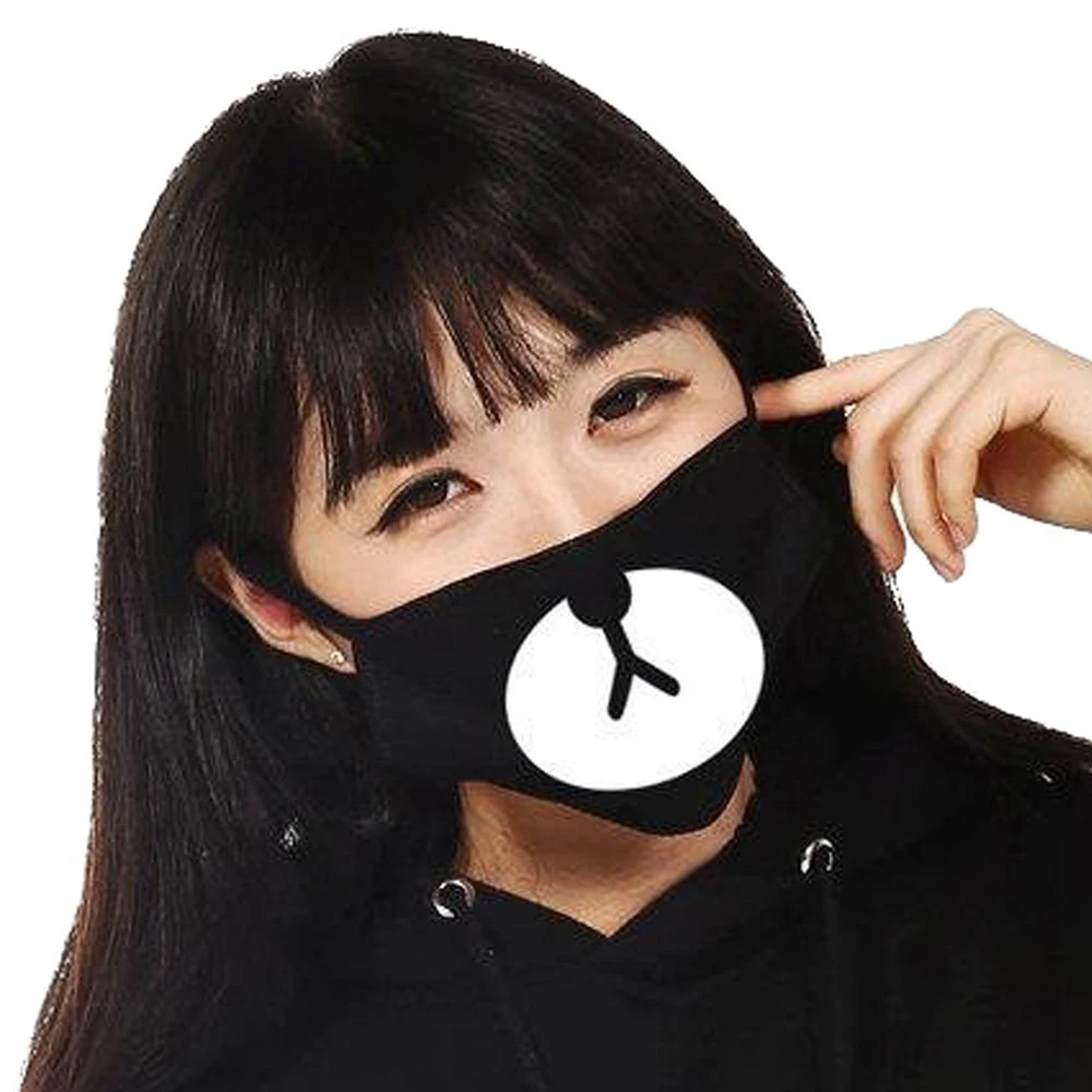 Симпатичная Черная хлопковая маска с изображением медведя для защиты от пыли Kpop для стильной маски с изображением счастливого медведя