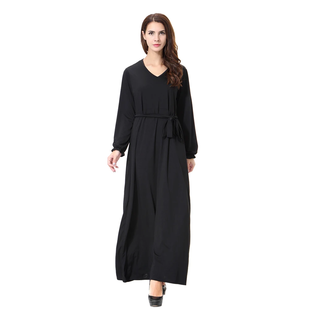 Женское платье с v-образным вырезом Abaya мусульманское макси Jalabiya | Тематическая