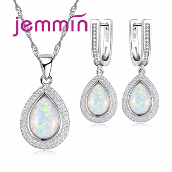 

Water Drop Shape Necklace Pendant Drop Earrings Set Various Colors Jewelry New Fashion 925 Sterling Silver For Women Gift