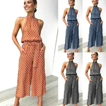 Women Jumpsuit Sexy Halter Neck Backless Polka Dot Printed Wide Leg Jumpsuit Casual Romper Body Suit Ladies Clothing Women Jumpsuit Sexy Halter Neck Backless Polka Dot Printed Wide Leg Jumpsuit Casual Romper Body Suit Ladies Clothing