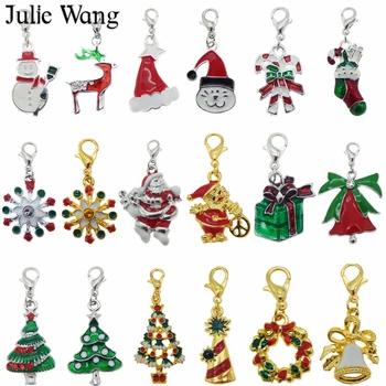 

Julie Wang 6PCS 18 Styles Enamel Christmas Tree Bell Snowman Keychains Alloy Lobster Buckle Clasp Charms Key Chains Jewelry