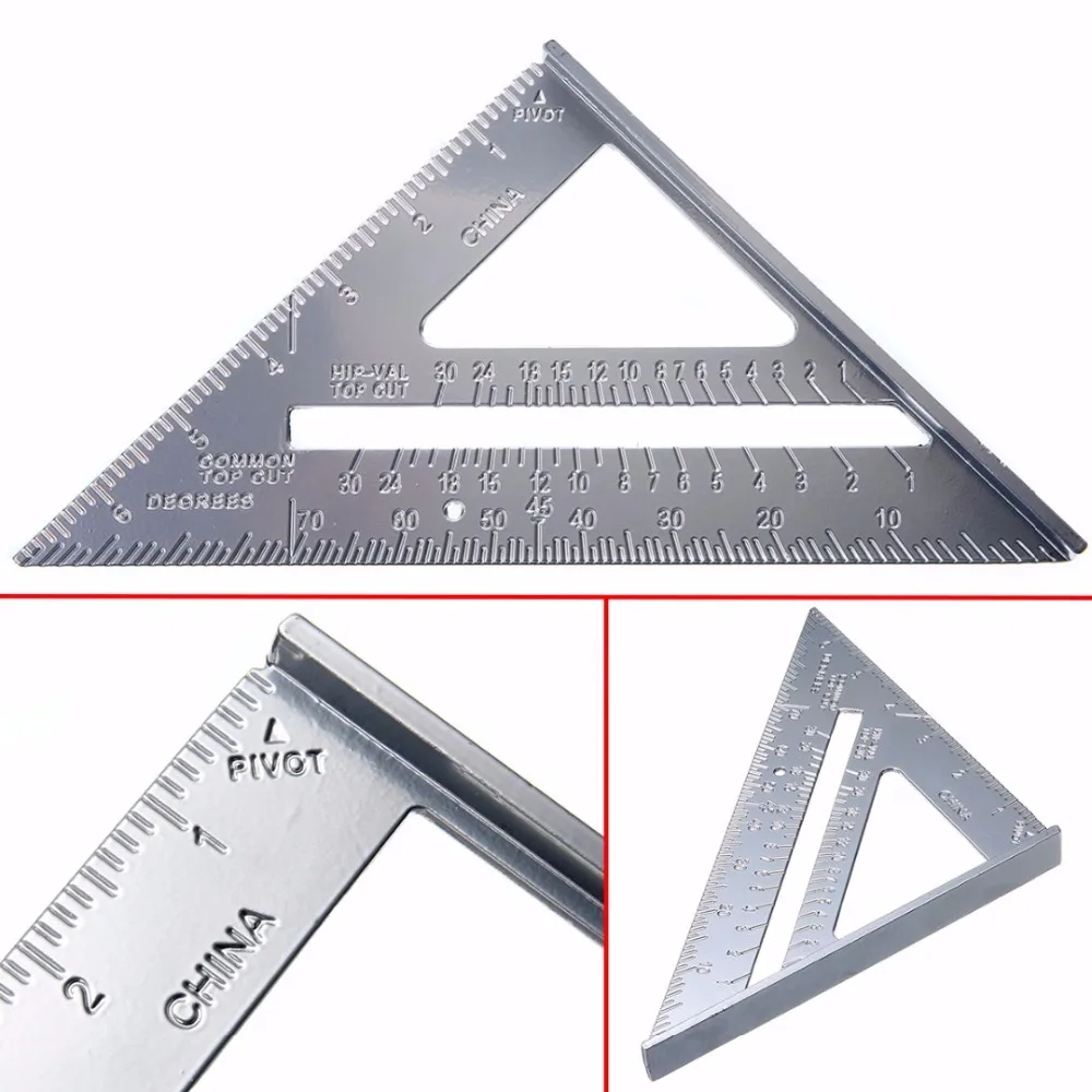 

7" Triangle Square Ruler Aluminum Alloy Speed Square Protractor Miter For Carpenter Measurement Tool