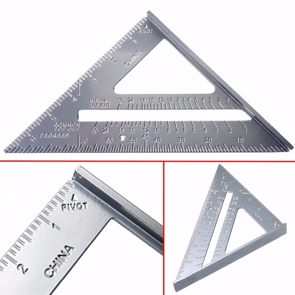 7" Aluminum Alloy Measure Square Carpent Triangle Ruler Protractor Miter F