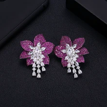 Роскошные серьги-гвоздики в форме цветка, женские свадебные серьги из кубического циркония, большие серьги