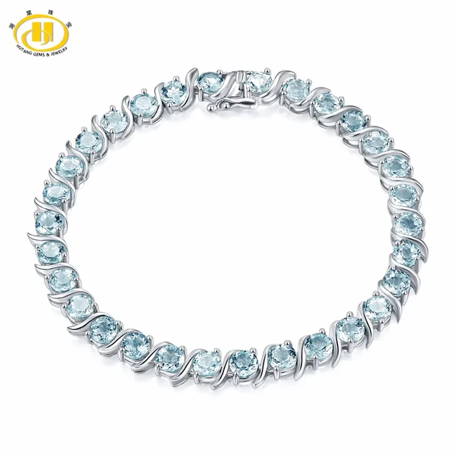 Hutang 15 12ct Natural Gemstone Aquamarine Bracelet Solid 925 Hutang 15 12ct Natural Gemstone Aquamarine Bracelet Solid 925 Sterling Silver S Tennis Bracelets For Women Luxury Fine Jewelry