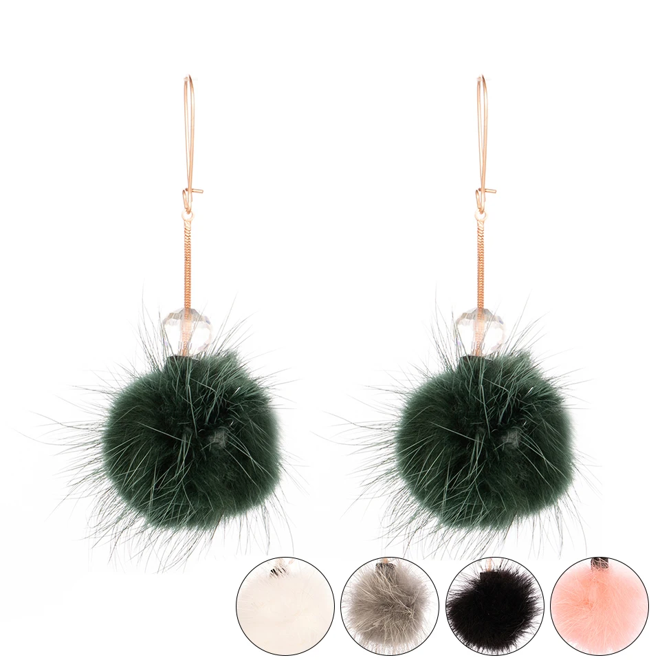 

Fashion Korean Crystal Pompom Dangle Drop Earring for Women Cute Rabbit Fur Ball Pom Pom Ear Hanging Jewelry Winter Gift Trinket