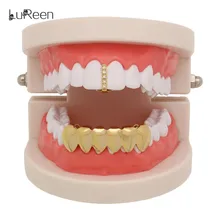 LuReen 2 шт. золотые зубы Grillz Iced Out один грили стоматологические Cospaly зубы колпачки зуб клип рот рэппер ювелирные изделия Вечерние
