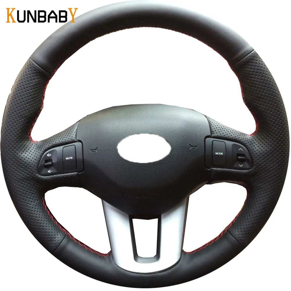 KUNBABY черный кожаный чехол рулевого колеса автомобиля для Kia Sportage 3 2011-2014 Ceed 2010