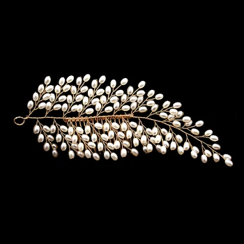 

100% Handmade Gold Leaf Shape Pearls Pageant Bride Hair Comb Clip Bridal Prom Head Piece For Women Wedding Accessories Jewelry