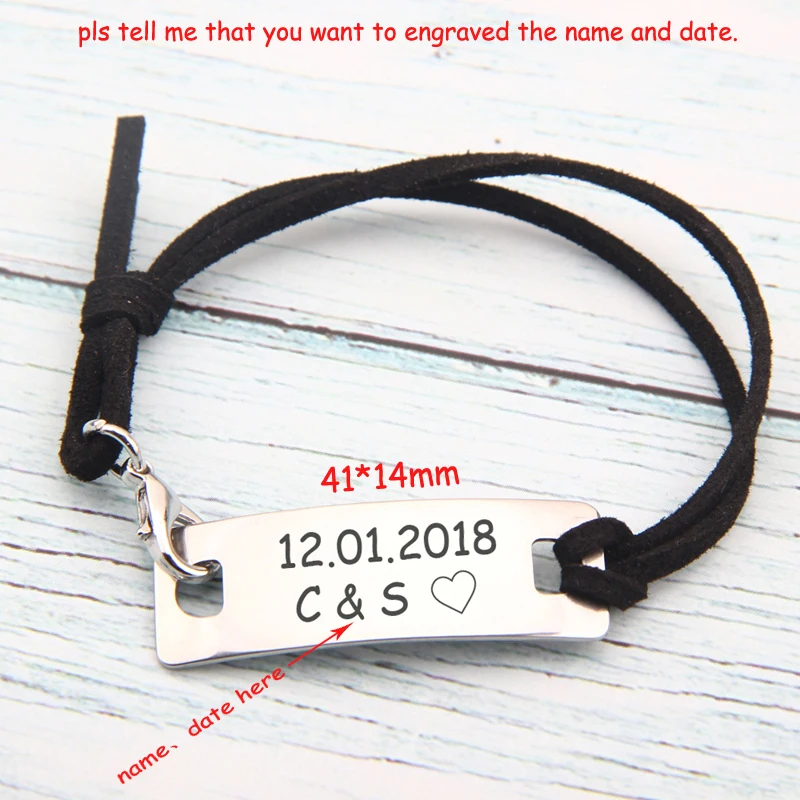 

Fashion Leather Rope Bracelets Personalized Date And Name Letter For Lovers Couple Girlfriend Gift Charm Bracelet J