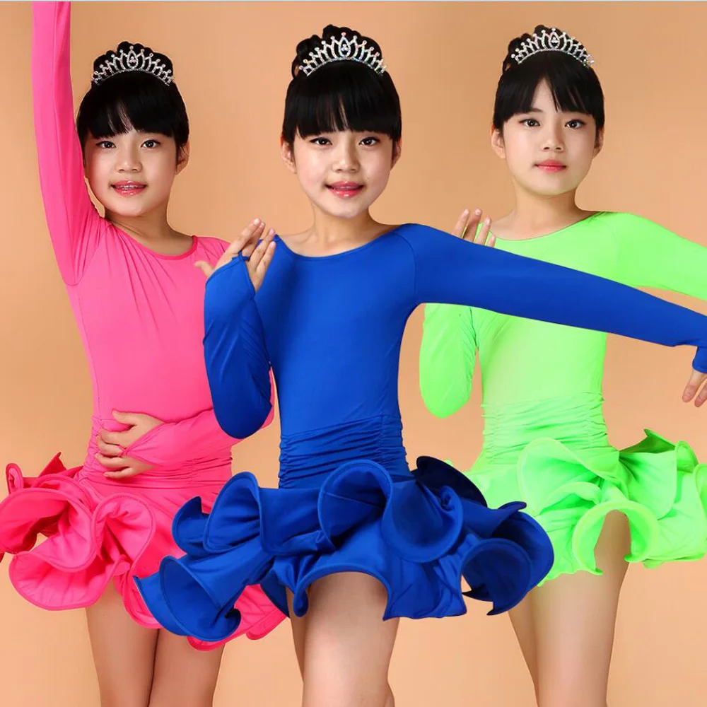 

Girl Kids Long Sleeves Dance Wear Standard Latin Competition Dress Children ChaCha Rumba Tango Salsa Ballroom Dancing Chothing