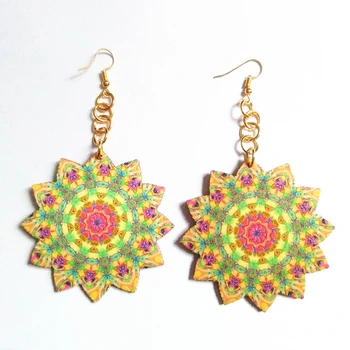 

12 pair/lot New Style Wood Drop Earrings Both Sides Same Printing Earrings Handmade Earrings Personality Friendly