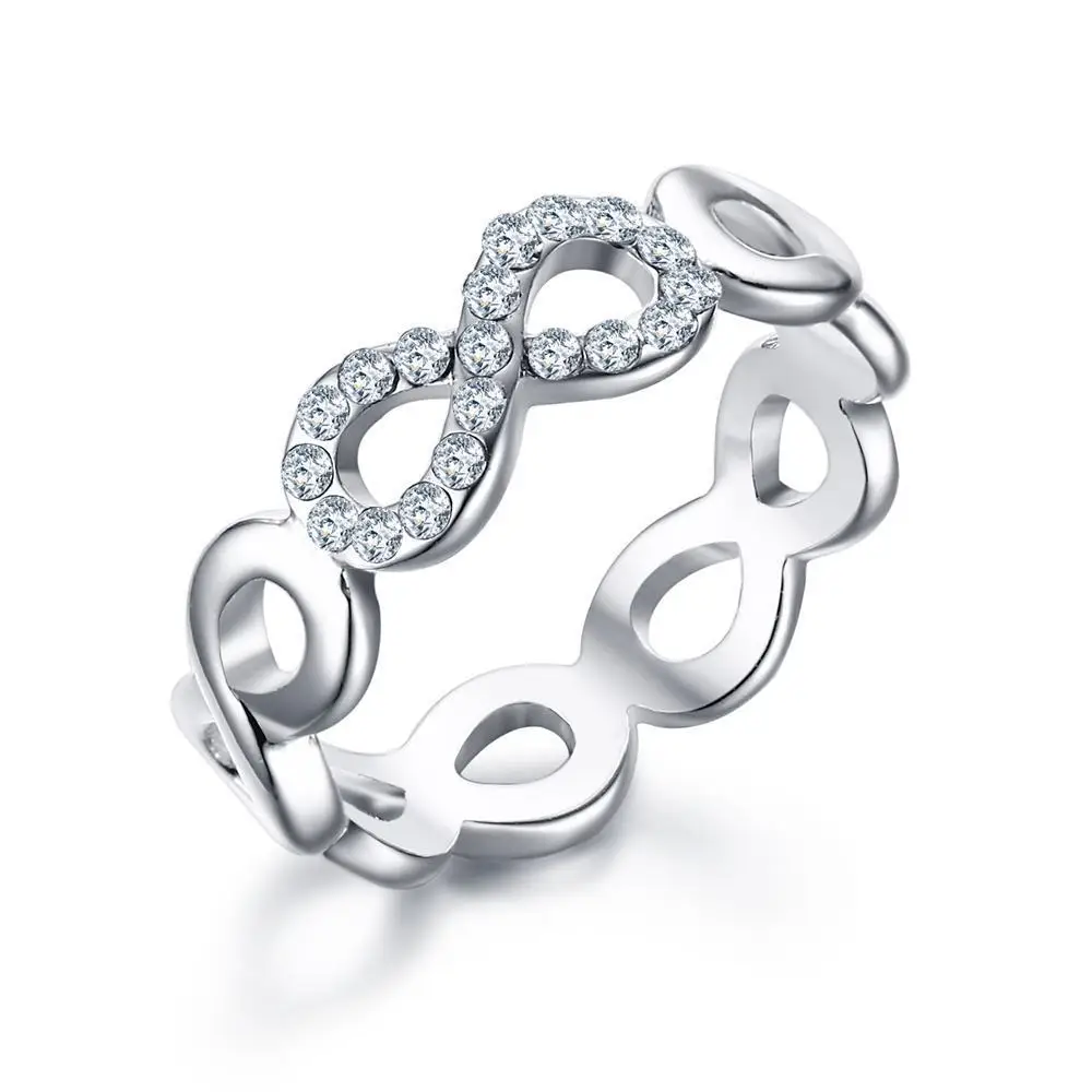 

Woman Infinity Ring with Sparkling Cubic Zirconia Band Stainless Steel Rings Eternally Haute Women Jewelry Gift For Her