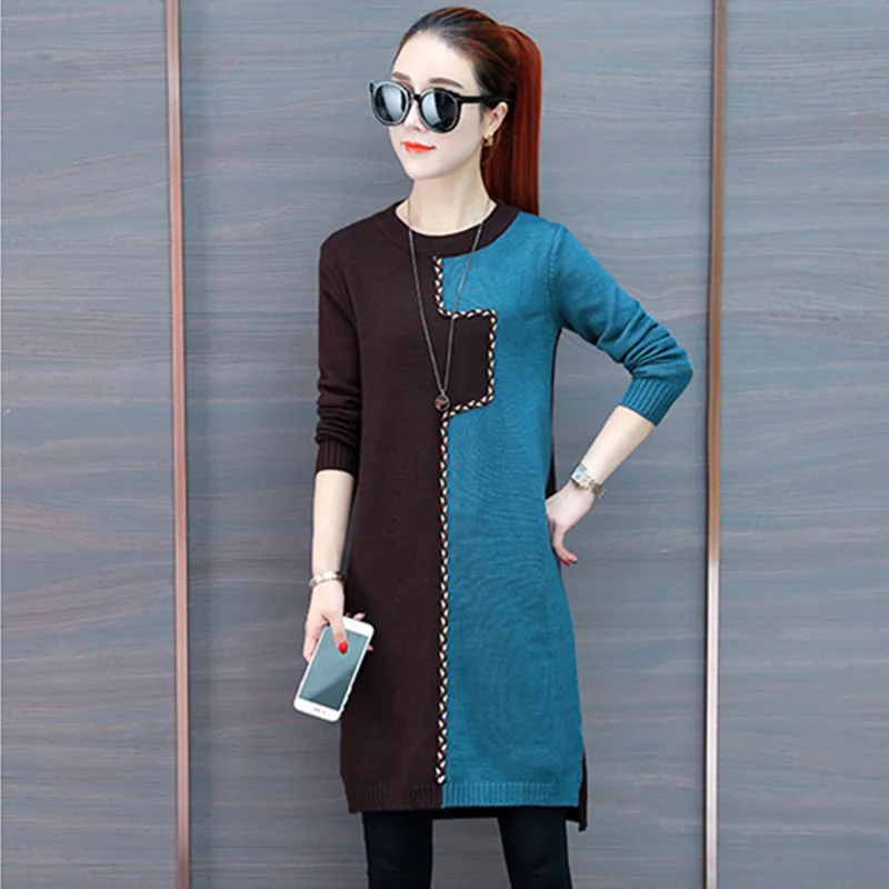 Long Femmes Chaud À D'hiver Couture rice Manches Col Décontracté Tricoté yellow Rond Blue Chandail Green Brown Nouvelle 2019 Pull Green De Longues Mode Élasticité FOqEq4