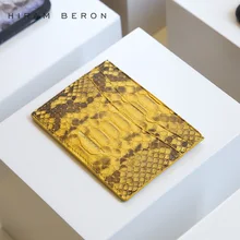 Hiram Beron Leather Card Holder Unisex Python & Lamb Skin Credit Card Wallet Short Thin Men & Women ID Holder Custom Card Case