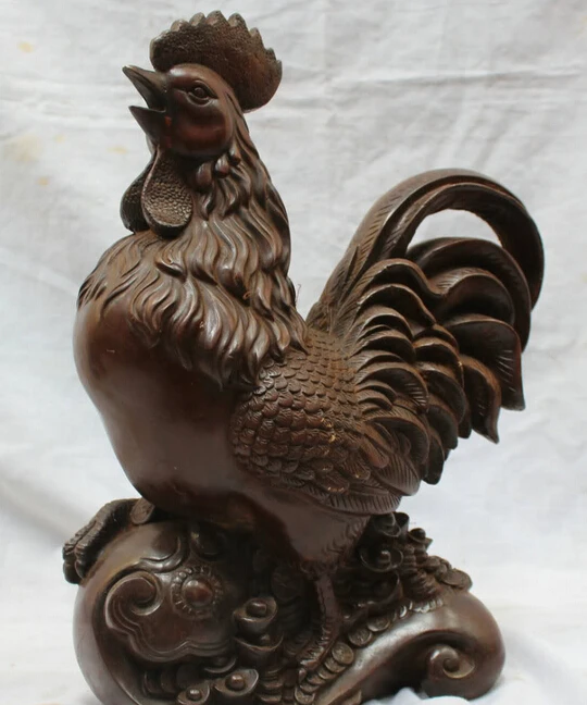 

JP S0524 14" China Zodiac Year Bronze Money Wealth Rooster Cock Statue Sculpture Heavy @@
