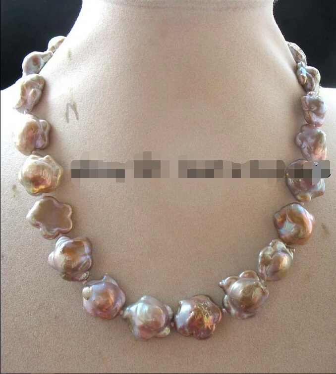 

Free shipping >>>>>freshwater pearl flower purple 14-16mm necklace 17.5" nature